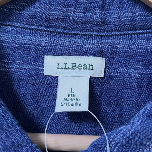 LL Bean Womens Cloud Gauze Cotton Button Up Shirt Size L Blue Coastal Beachy NWT - Picture 5 of 6